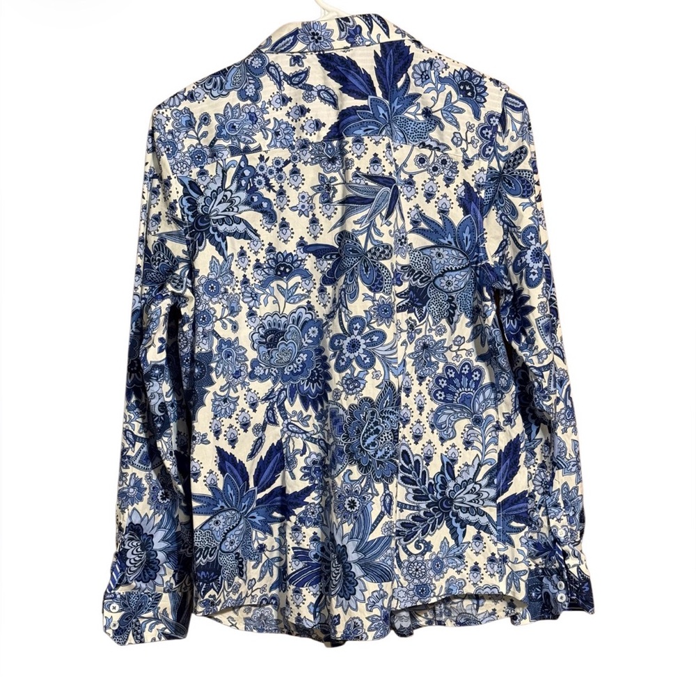 Talbots Blue Floral Button Front Shirt Non-Iron Cotton Sz 12 - Picture 2 of 2
